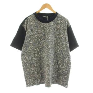 MEN Tシャツ カットソー 半袖 切替 総柄 3 紺 ネイビー 白 ホワイト ME63JK246 /KU